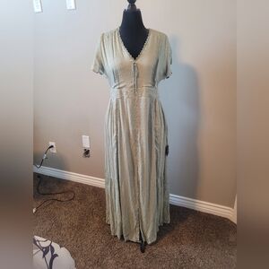 Lulu's smocked sage green dress